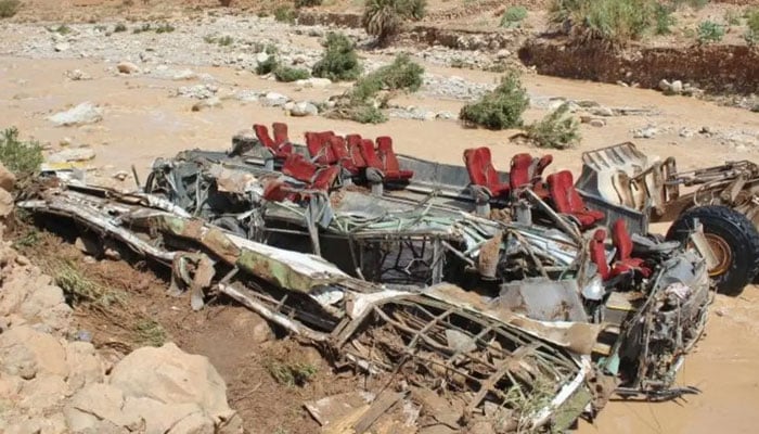 A file photo taken on September 8, 2019 shows the wreckage of a bus, following a flood-related accident in southern Morocco that left at least six people dead. — AFP